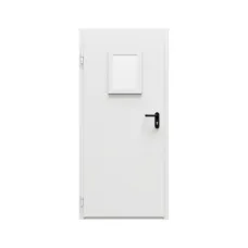 Дверь противопожарная металлическая ДПР-Олимп-01/30К дымогазонепроницаемая с остеклением угловая коробка (0850-1975), левая, RAL 7035