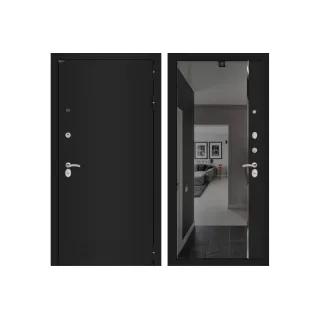 Входная дверь CLASSIC шагрень черная с зеркалом Панорама с тонировкой - Черный кварц